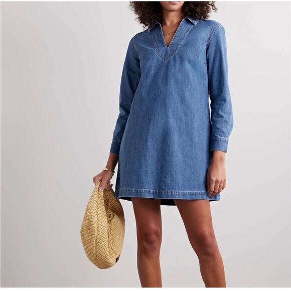 NEW NWT Veronica Beard Denim Shift Dress Womens XS Blue Long Sleeve Mini